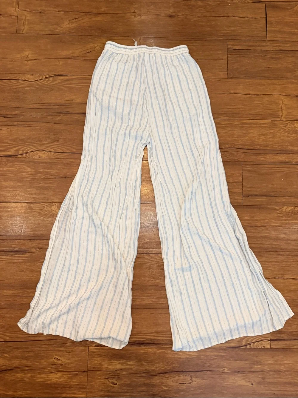 Onia Chloe Wide Leg Beach Pants Size Small Stripe Blue White High Slit Vacation